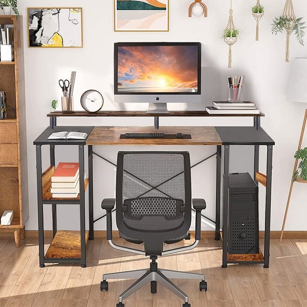 59" Computer Gaming Laptop Table With Monitor Stand Brown Bed Bath & Beyond 37218158